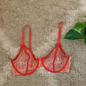 SAVAGE X FENTY RED FLORAL LACE MESH UNDERWIRE BRA